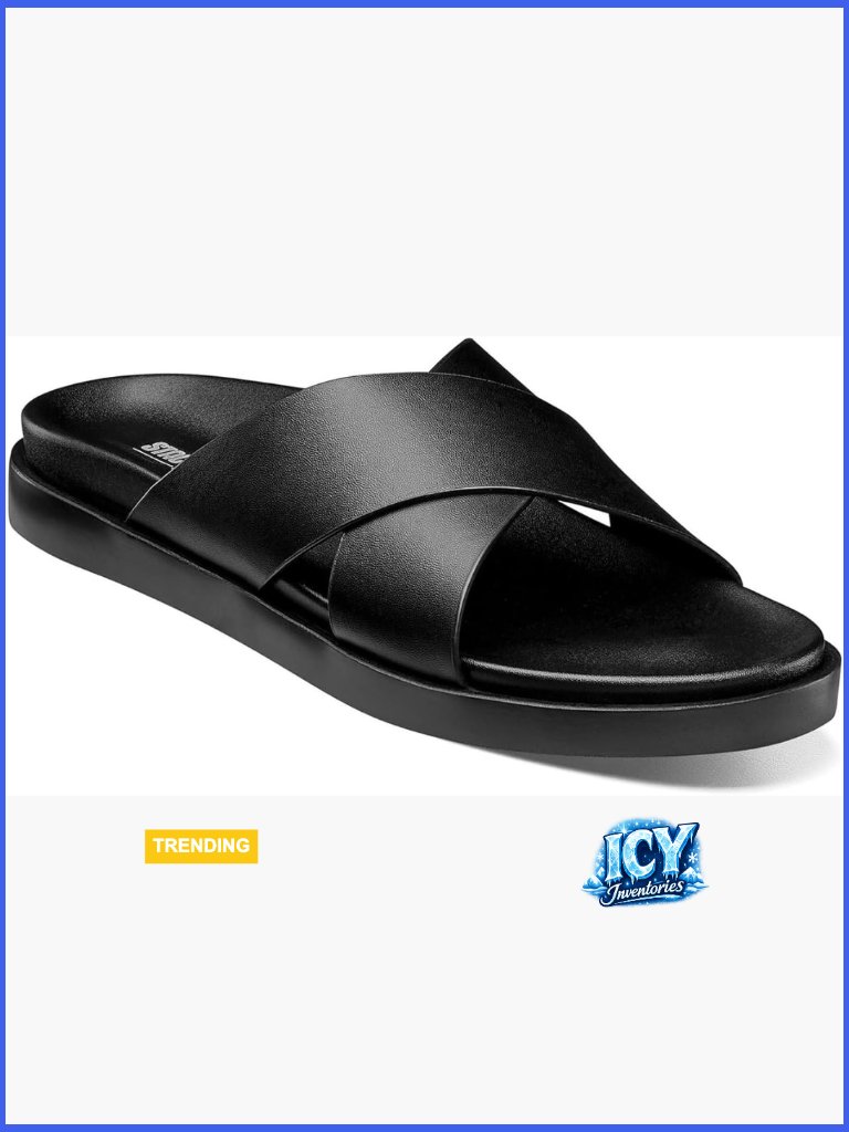 Men's Slide Sandal With Cross Strap Detail, Lightweight, Molded Footbed